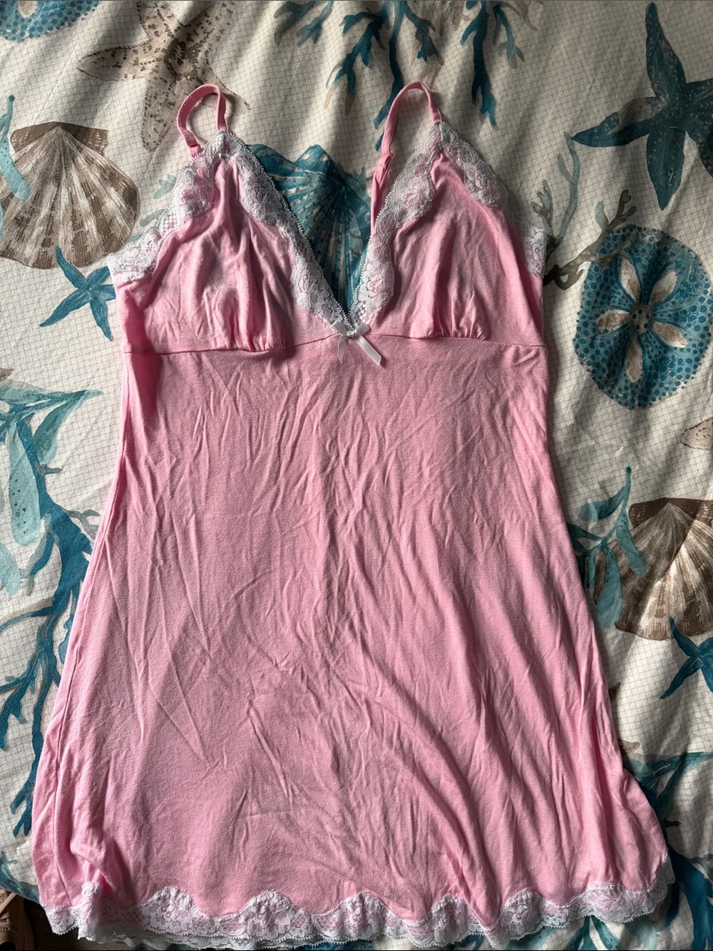 Light Pink Cotton BabyDoll with Lace- Womens